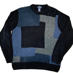 Dockers Blue Patchwork Crew Neck Long Sleeve Pullover Sweater Sz Med Grandpacore